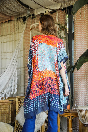 Vibrant Multicolor Frayed Edge Kimono w/ Armholes Leto Accessories 