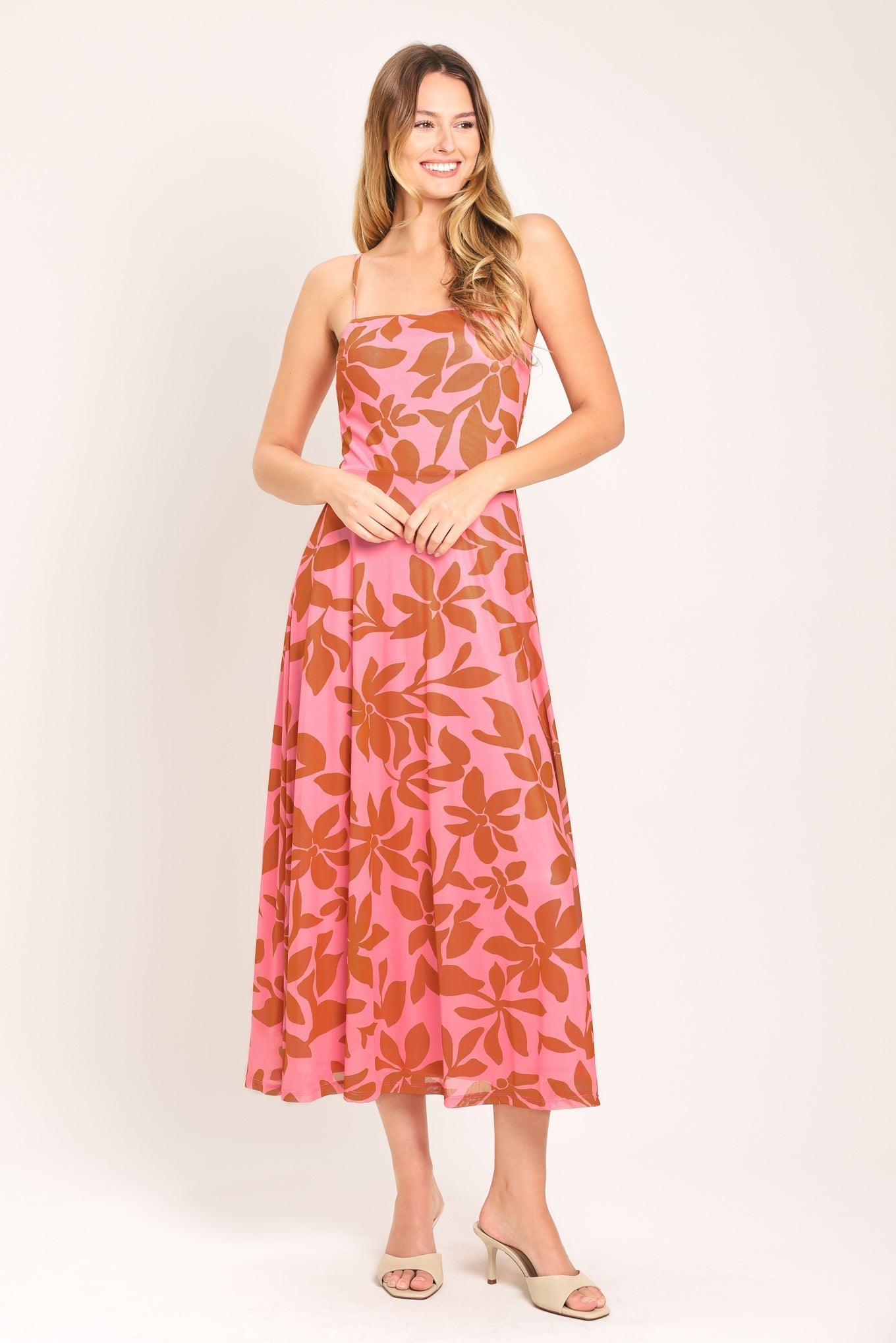 Mauve midi dress styled for a dinner outfit