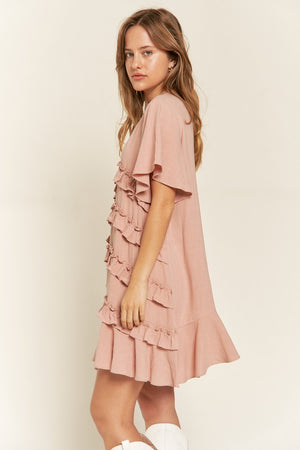 Tiered Ruffle Mini Dress - Plus Size - Light Mauve, Cement Grey