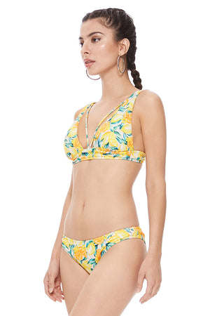 TEXTURED LEMON PRINT STRING DETAIL HALTER BIKINI SET