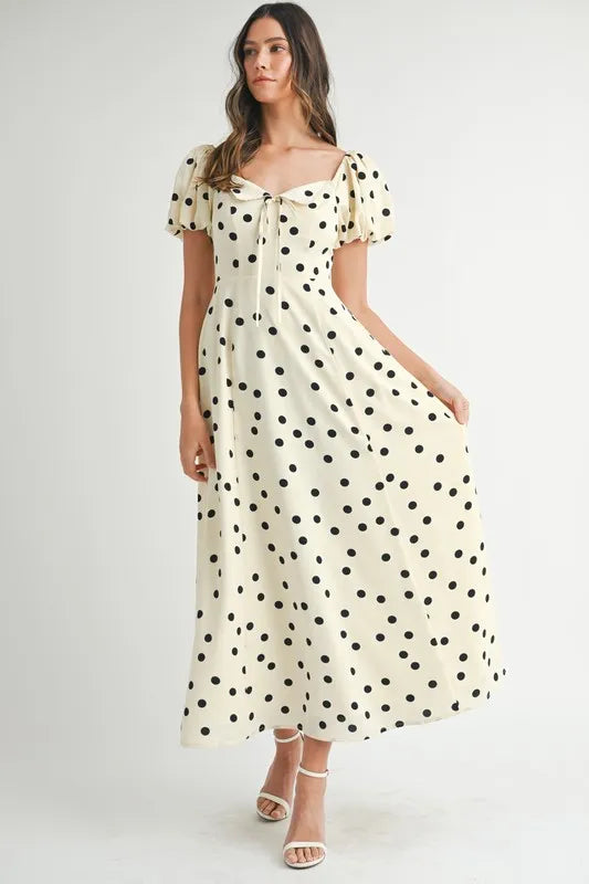 ★Cest Moidew★ Cest_Sweet polka dot puff sleeve dress Polka Dot Puff Sleeve Midi Dress - Knitted Belle Boutique