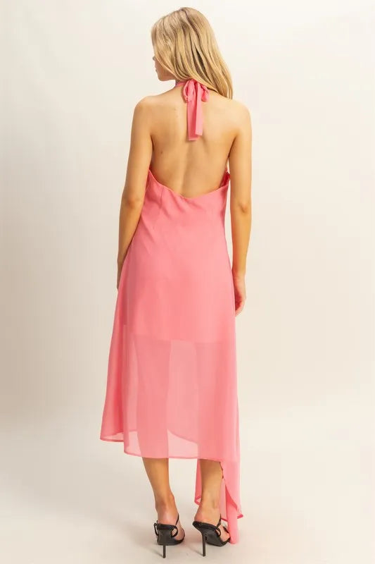 estella halter dress A-line Halter Asymmetrical Chiffon Junior Bridesmaid Dress With Pleate –  RoseProm