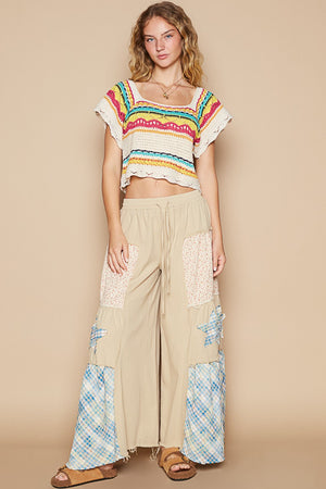 Openwork Square Neck Cropped Knit Top