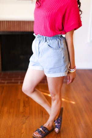 Everyday Happiness Elastic Waist Double Button Denim Shorts