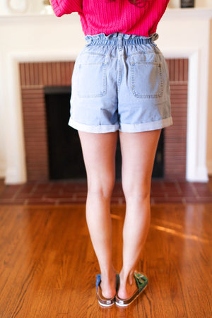 Everyday Happiness Elastic Waist Double Button Denim Shorts