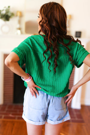 Be Your Best Green Cable Knit Dolman Short Sleeve Sweater Top