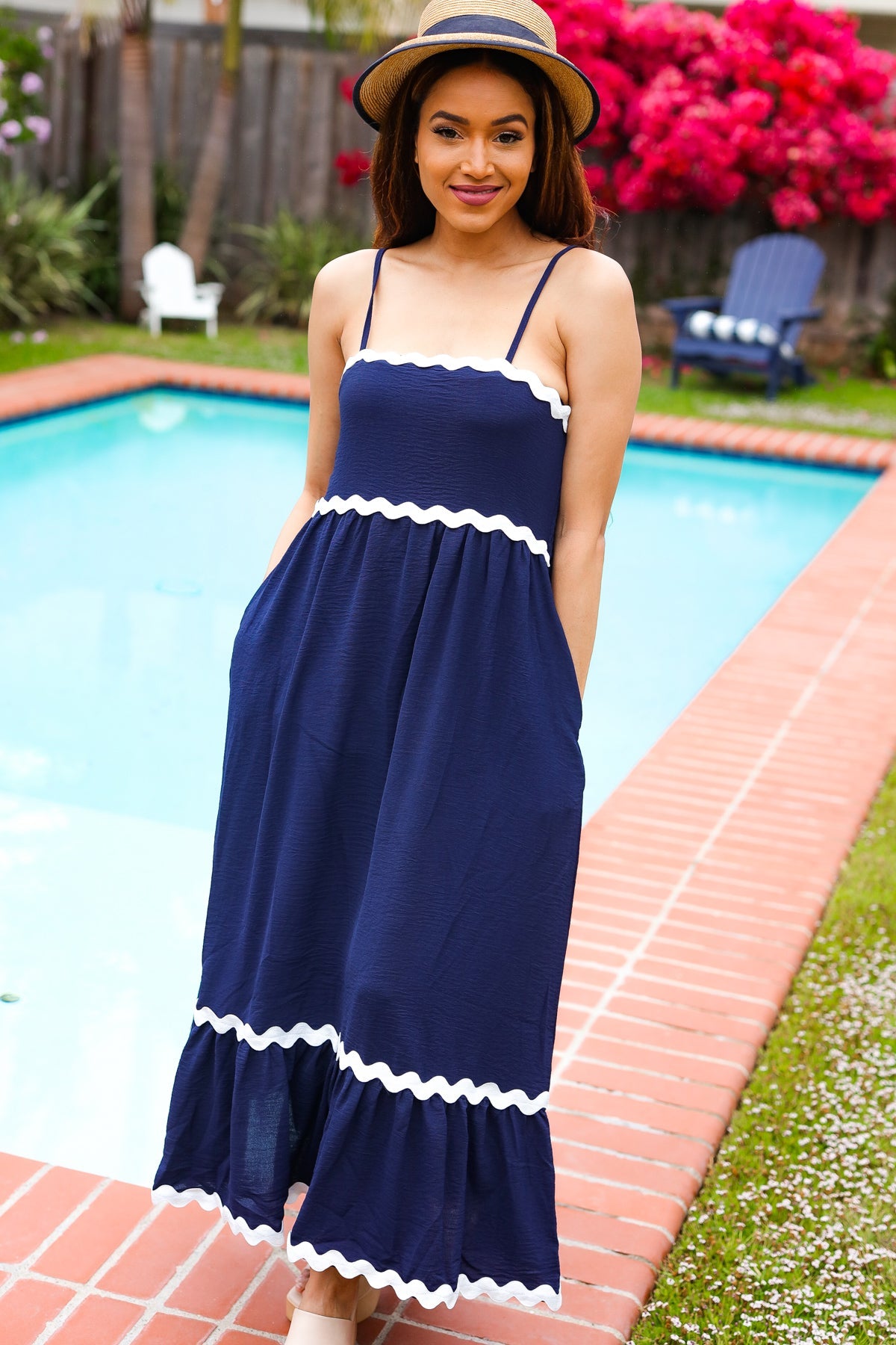chinese dress ladies Navy Blue Warm Cotton Waffle Tier Maxi Dress 32