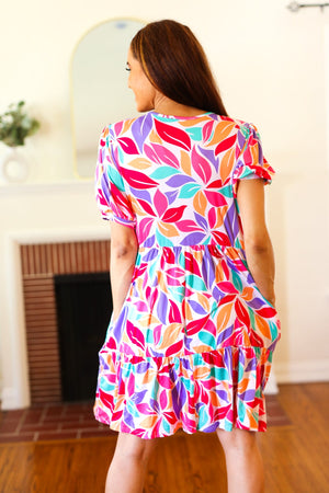 Feel Your Best Multicolor Floral Tiered Front Tie Pocketed Dress