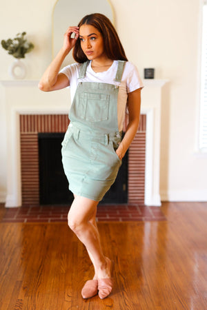Weekend Ready Army Green Garment Dyed Distressed Overall Skirt