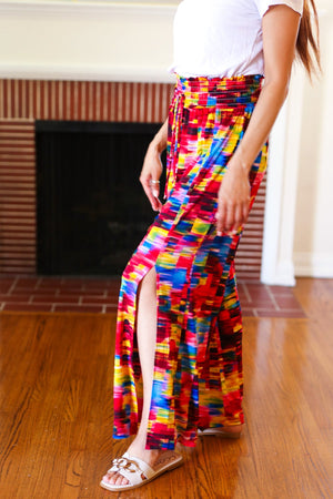 Vacay Vibes Kaleidoscope Smocked Waist Side Slit Palazzo Pants