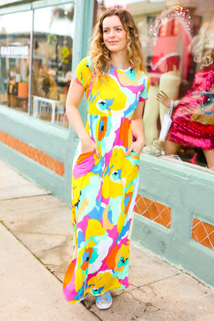 Under Clear Days Yellow/Mint Floral Fit & Flare Maxi Dress