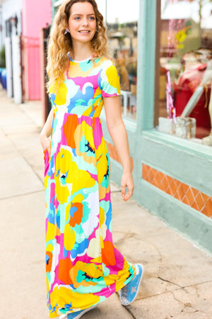 Under Clear Days Yellow/Mint Floral Fit & Flare Maxi Dress