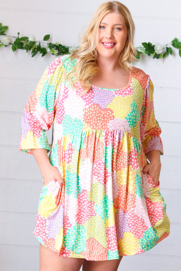 Multicolor Floral Patchwork Fit and Flare Dress Small