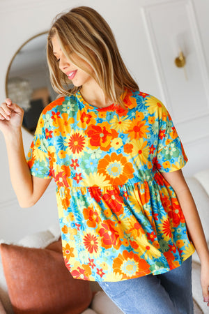 Sunflower& Red Retro Floral Swing Babydoll Top