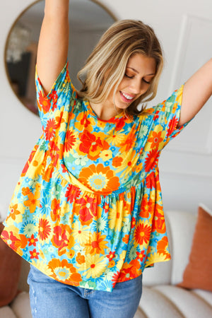 Sunflower& Red Retro Floral Swing Babydoll Top