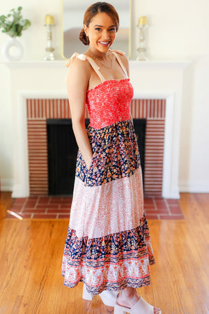 Vacay Vibes Orange Floral Smocked Tube Top Tiered Maxi Dress