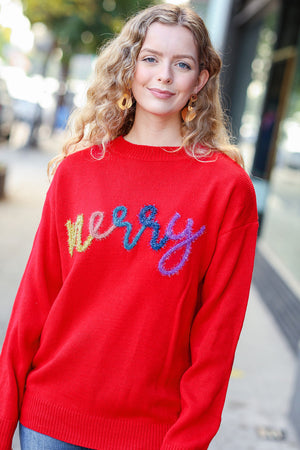 More The Merrier Red Pop Up Lurex Sweater