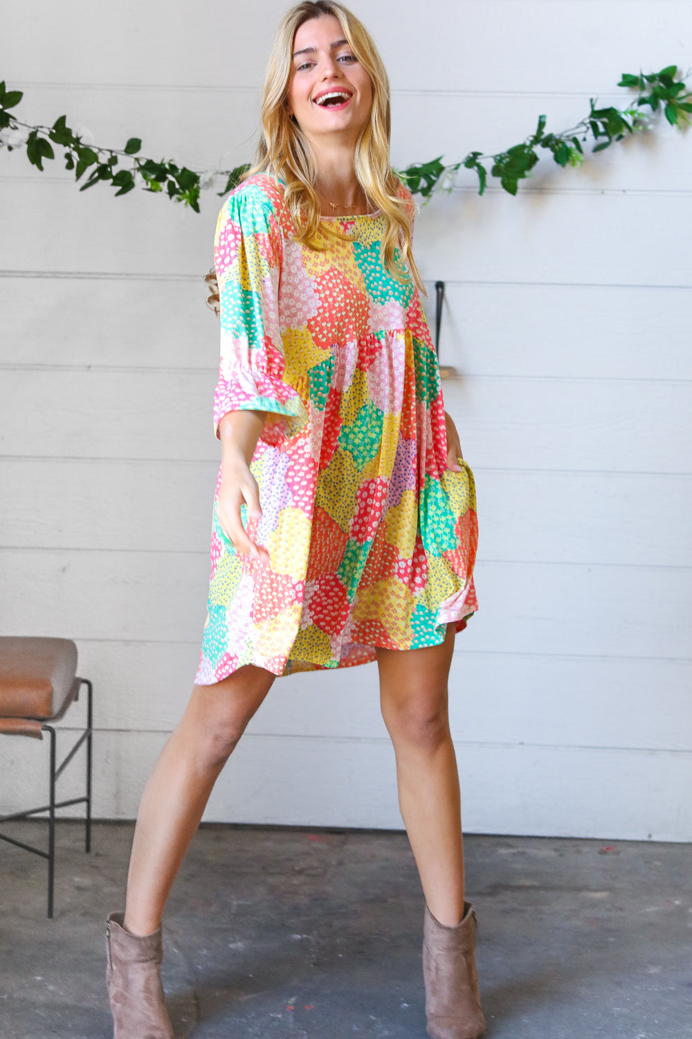 Multicolor Floral Patchwork Fit and Flare Dress Small