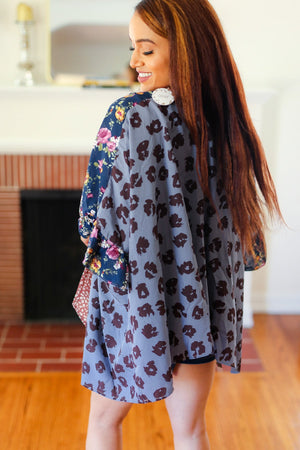 Seize The Day Animal & Floral Print Color Block Kimono