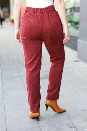 Going Your Way Burgundy Corduroy High Rise Tapered Pants