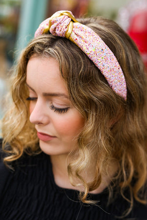 Pink & Gold Glitter Top Knot Headband