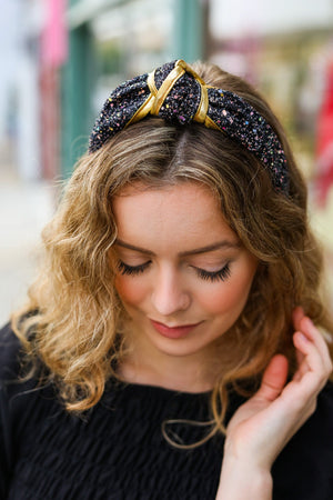 Black & Gold Glitter Top Knot Headband