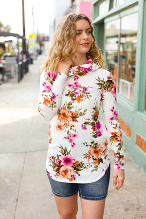Just My Type Cream Floral Cowl Neck Sweater Top
