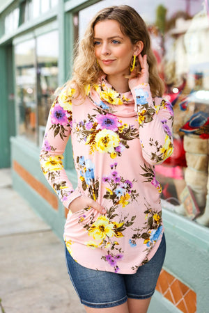 Just My Type Pink Floral Cowl Neck Sweater Top