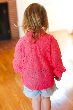 Kids Giddy Up Rose Cotton Floral Lace Button Down Top