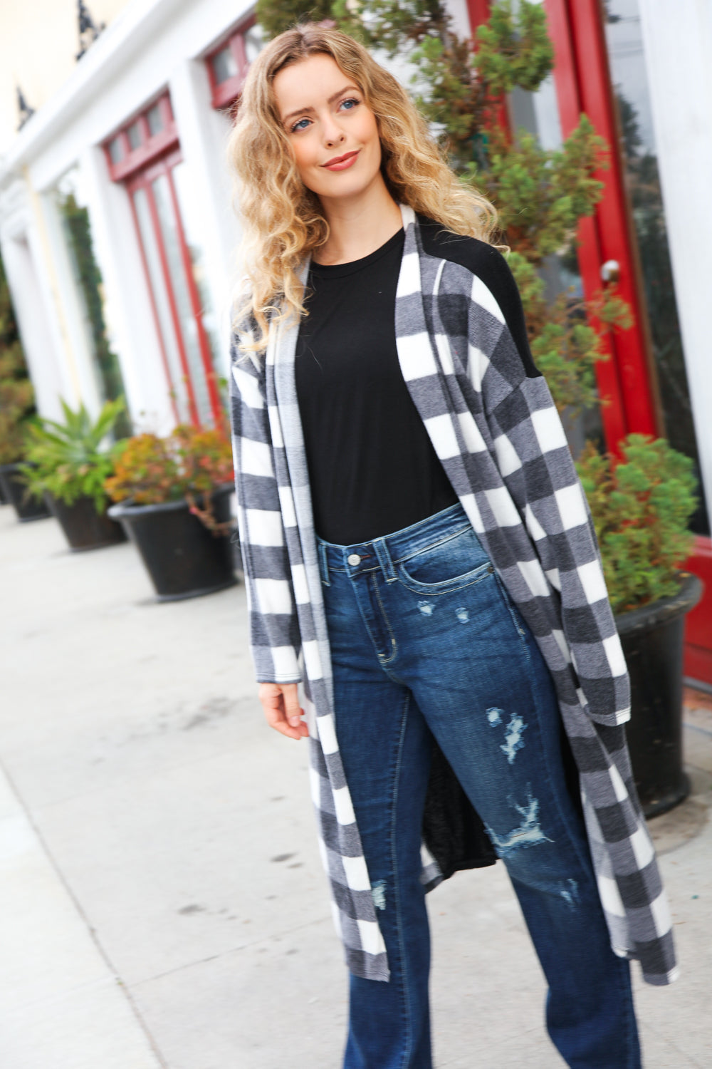 Long plaid duster cardigan outlet