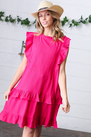 French Rose Tiered Ruffle Crinkle Dress