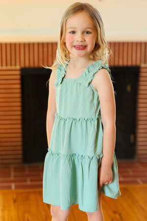 Kids Joyful Sage Tiered Ruffle Sleeveless Dress