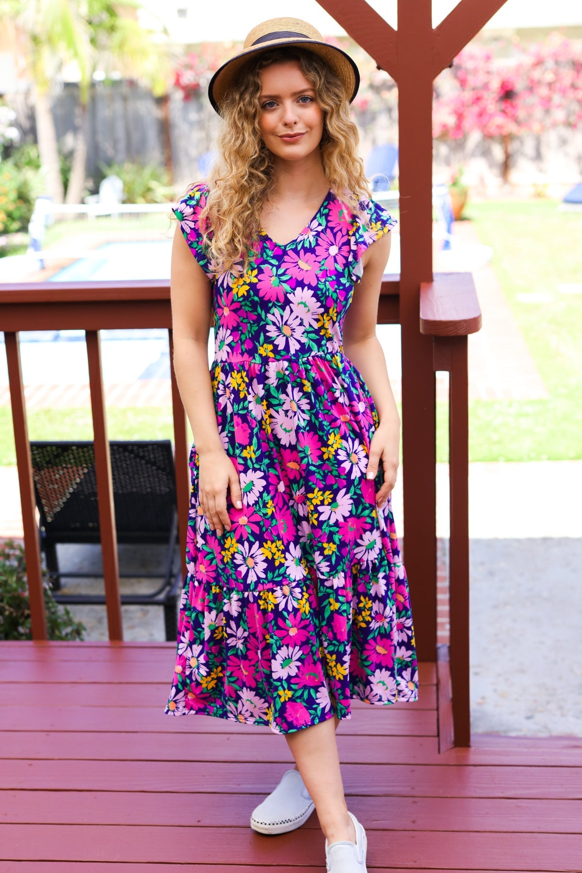 lilac floral midi dress Diva Dreams Navy & Lilac Floral Fit & Flare Midi Dress Small