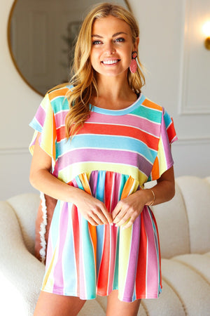 Best In Bold Multicolor Stripe Thermal Ruffle Sleeve Babydoll Top