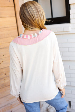 Champagne & Blush Rainbow Stripe Rib Chevron Top