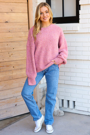 Give Your All Pink Fuzzy Knit Oversized Sweater