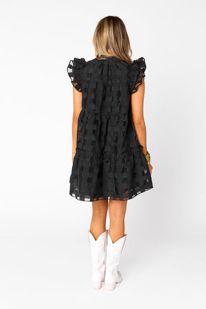 Aubrey Ruffle Shoulder Short Dress - Black