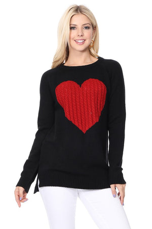 Cozy Heart Jacquard Round Neck Pullover Sweater