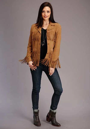 Stetson Fringed Button Front (Tan) - Women's Suede Jacket