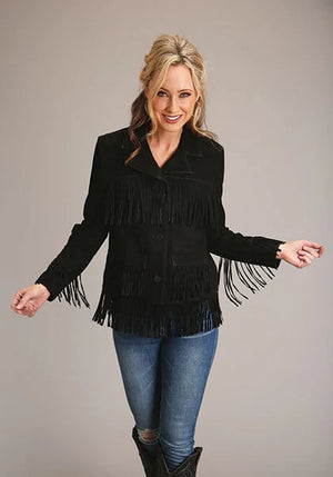 Stetson Fringed Button Front (Black) - Women's Lamb Suede Jacket