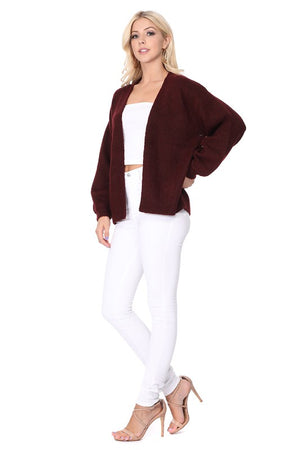 Bubble Bell Sleeve Chunky Open Sweater Cardigan