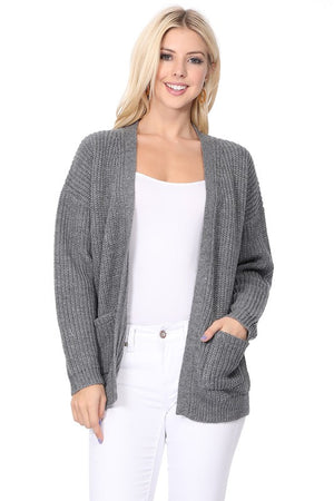 Chunky Waffle Knit Open Front Sweater Cardigan