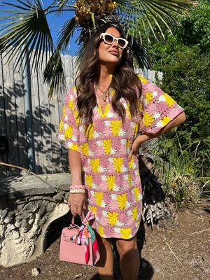 Lulu Short Sleeve Mini Caftan -Sunny Daze