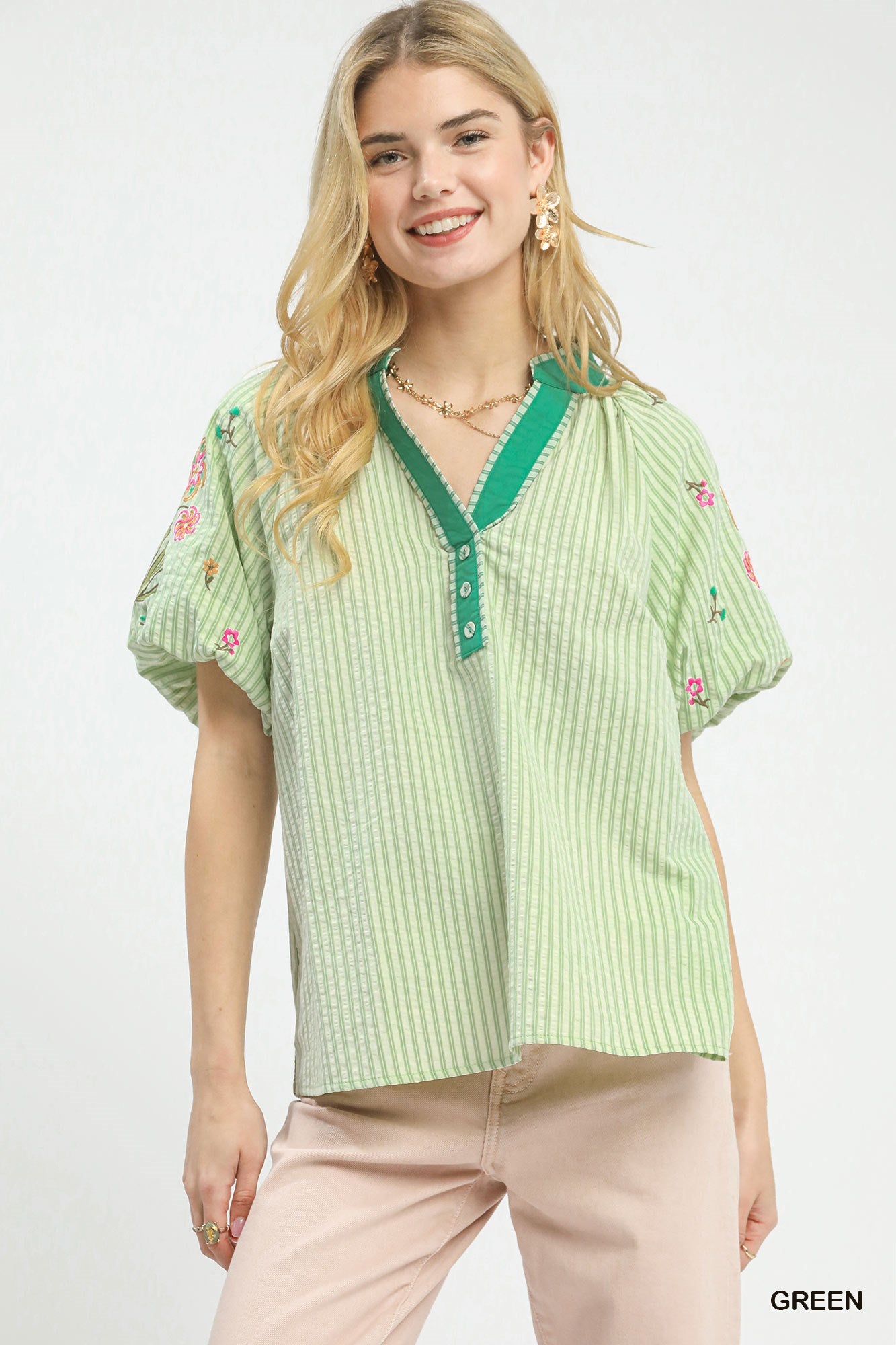 Embroidered Stripe Top