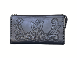 Hand-Tooled Leather Clutch, Wristlet & Crossbody - Multiple Colors