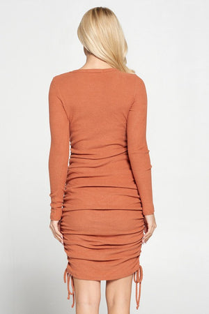 Made in USA Drawstring Ruched Side Rib-knit Dress