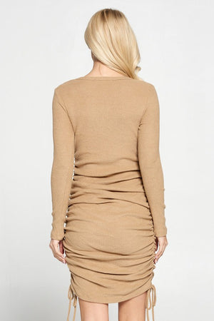 Made in USA Drawstring Ruched Side Rib-knit Dress