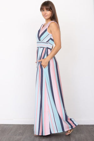 Surplice Stripe Maxi Dress