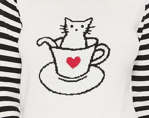 Cute Cat In Cup Jacquard Sweater Top