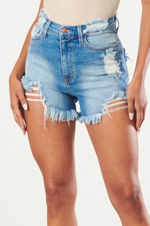 Distressed Vintage Wash Denim Shorts - Vibrant M.i.U